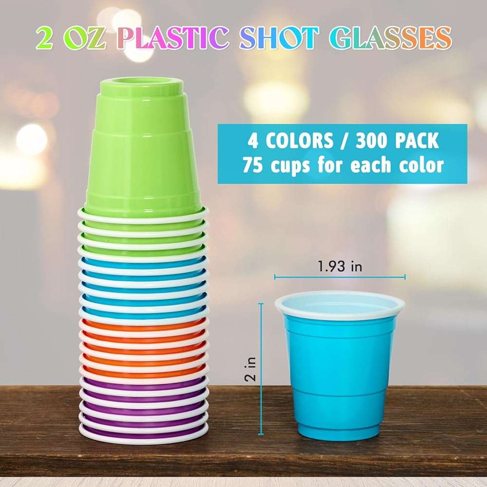 Lilymicky 300 Count 2 oz Plastic Shot Glasses, Mini Disposable Shot Cups, 2 oz Assorted Color Shot Cups for Parties, Shooting Games - Image 3