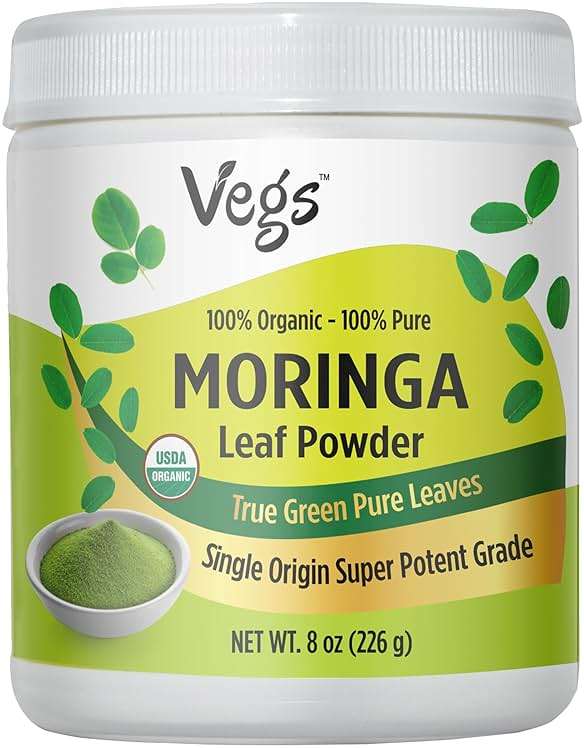 Vegs Moringa Powder, The Real Green Freeze Dried Moringa Leaves Organic, Rich Antioxidants, Amino Acids & Nutrients Dense - Native Single Origin, Premium Harvest Moringa Oleifera Leaf Powder, 8 oz - Image 1