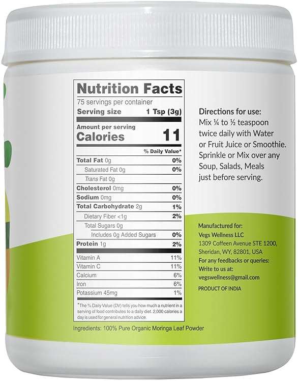 Vegs Moringa Powder, The Real Green Freeze Dried Moringa Leaves Organic, Rich Antioxidants, Amino Acids & Nutrients Dense - Native Single Origin, Premium Harvest Moringa Oleifera Leaf Powder, 8 oz - Image 2