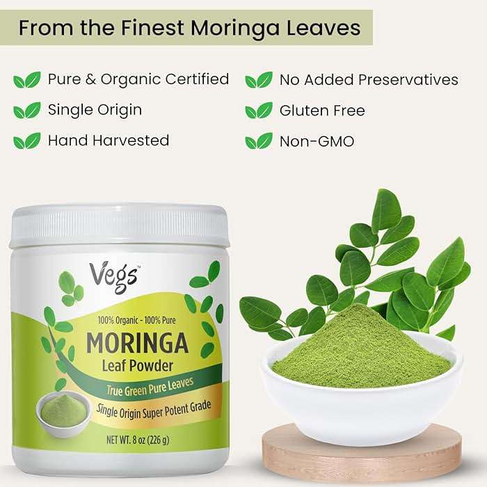 Vegs Moringa Powder, The Real Green Freeze Dried Moringa Leaves Organic, Rich Antioxidants, Amino Acids & Nutrients Dense - Native Single Origin, Premium Harvest Moringa Oleifera Leaf Powder, 8 oz - Image 3