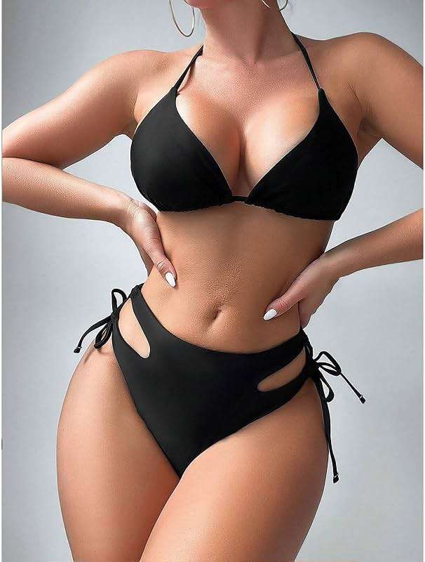 Sexybody Women's 3 Piece Swimsuit Halter String Bikini Tie Side Mesh Short Sleeve Bathing Suits - Image 2
