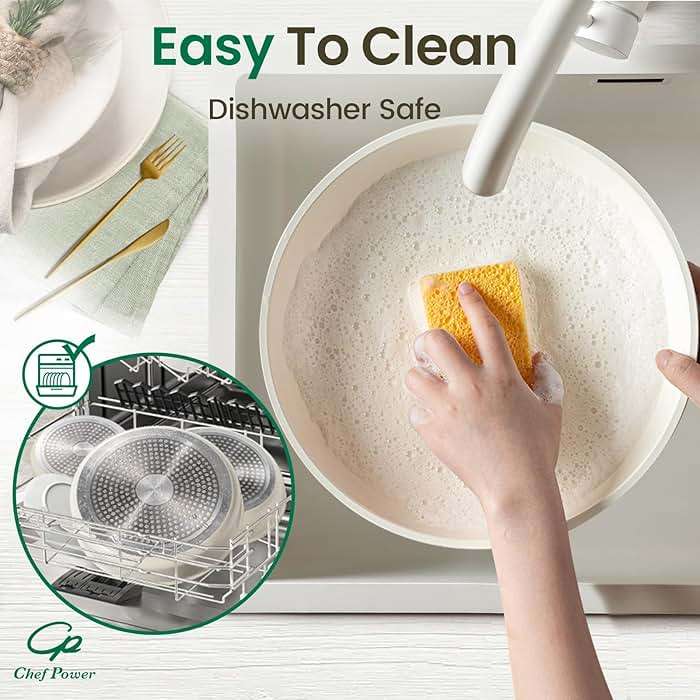 Chef Power Ceramic Cookware Set Non Toxic with Detachable Handles, Healthy Nonstick Pans and Pots Set 19 Pcs, Induction Dishwasher Oven Safe Kitchen Set, PFAS PFOA & PTFE Free, Cream White - Image 6