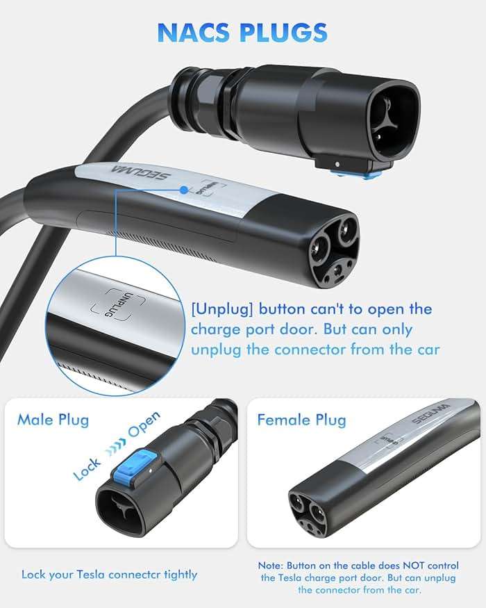 SEGUMA EV Charger Extension Cable for Tesla, Up to 50A 21FT 240V 12KW NACS Extension Cable for Level 1&2 NACS Charger,Tesla Wall Connector, Tesla Extension Cord for Model Y/X/3/S - Image 4