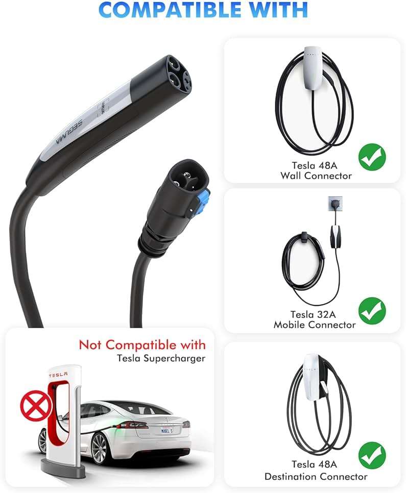 SEGUMA EV Charger Extension Cable for Tesla, Up to 50A 21FT 240V 12KW NACS Extension Cable for Level 1&2 NACS Charger,Tesla Wall Connector, Tesla Extension Cord for Model Y/X/3/S - Image 5