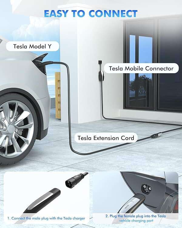 SEGUMA EV Charger Extension Cable for Tesla, Up to 50A 21FT 240V 12KW NACS Extension Cable for Level 1&2 NACS Charger,Tesla Wall Connector, Tesla Extension Cord for Model Y/X/3/S - Image 7