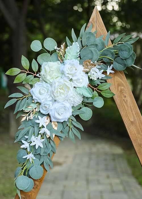 Udoula Artificial White Wedding Arch Flower Swags Set of 2 for Welcome Signs, Reception and Ceremony Decorations - Gold Floral Decor - Image 6