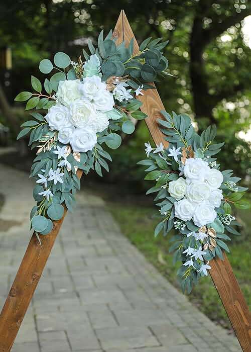 Udoula Artificial White Wedding Arch Flower Swags Set of 2 for Welcome Signs, Reception and Ceremony Decorations - Gold Floral Decor - Image 8