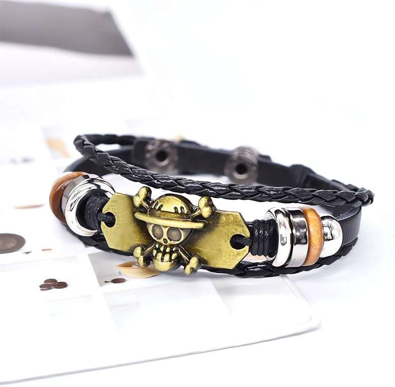 Nuahyaz 3Pcs Anime Leather Bracelets, Skull Punk Alloy Cuff Wristband - Image 2