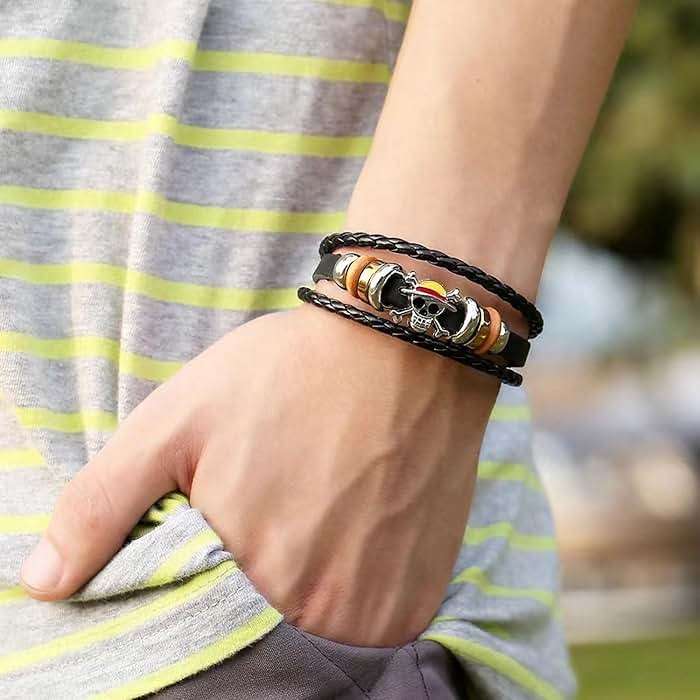 Nuahyaz 3Pcs Anime Leather Bracelets, Skull Punk Alloy Cuff Wristband - Image 3