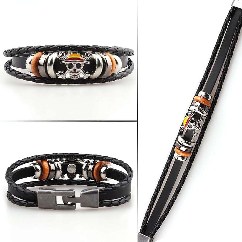 Nuahyaz 3Pcs Anime Leather Bracelets, Skull Punk Alloy Cuff Wristband - Image 5