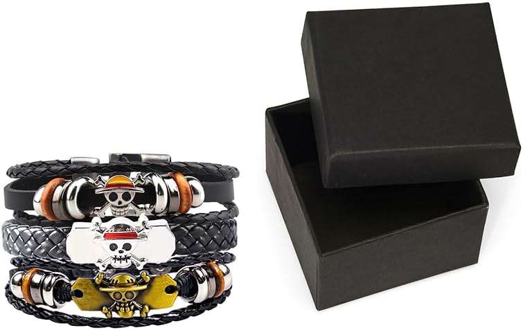 Nuahyaz 3Pcs Anime Leather Bracelets, Skull Punk Alloy Cuff Wristband - Image 6