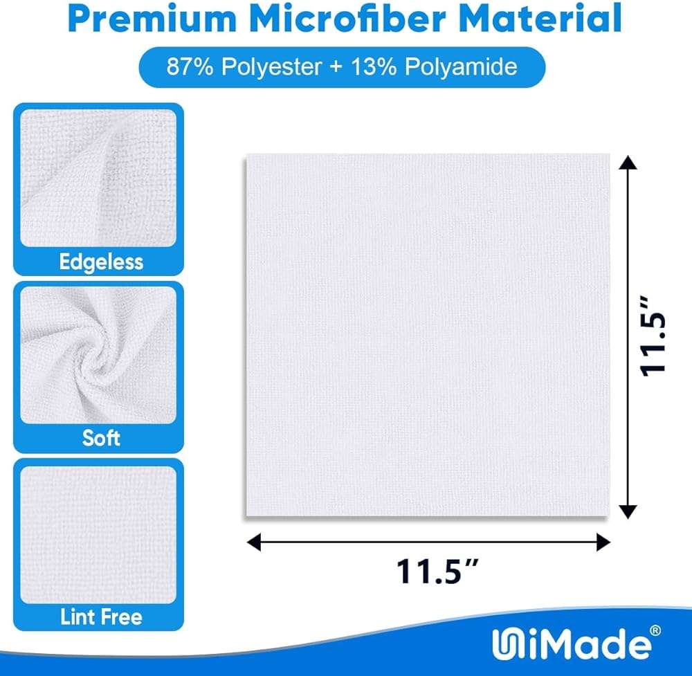 UNIMADE Shop Towel Rags, 50 Pack Reusable Shop Rags Bulk Microfiber Cleaning Cloth Lint Free Cleaning Towels for Car Kitchen Automotive Bar Mechanic Restaurant Garage, 11.5"x 11.5", White - Image 2