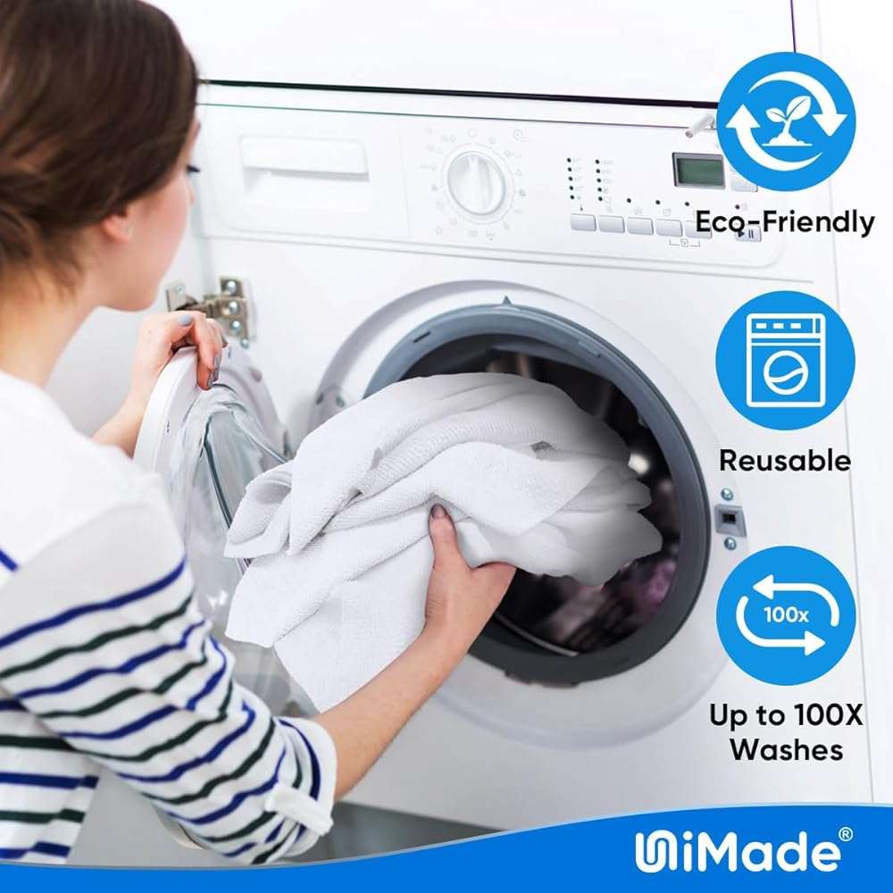 UNIMADE Shop Towel Rags, 50 Pack Reusable Shop Rags Bulk Microfiber Cleaning Cloth Lint Free Cleaning Towels for Car Kitchen Automotive Bar Mechanic Restaurant Garage, 11.5"x 11.5", White - Image 6