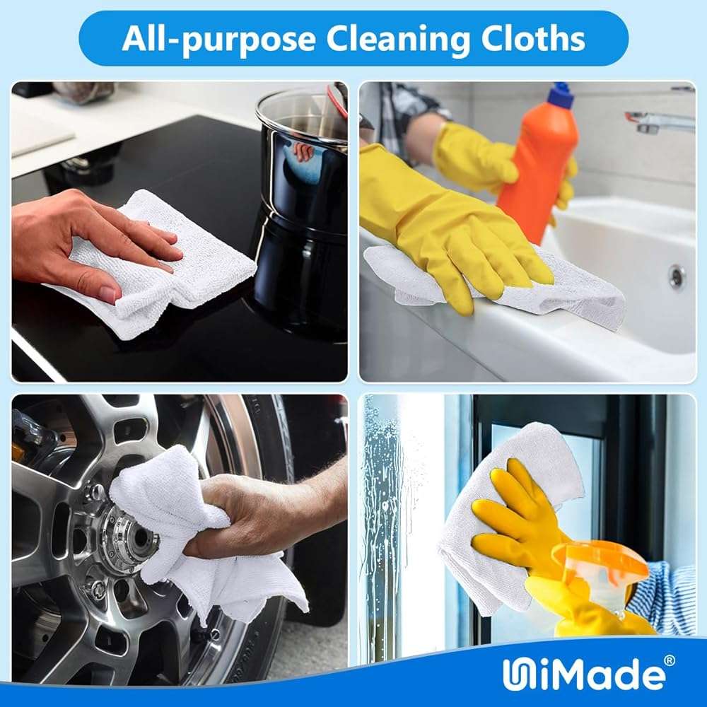 UNIMADE Shop Towel Rags, 50 Pack Reusable Shop Rags Bulk Microfiber Cleaning Cloth Lint Free Cleaning Towels for Car Kitchen Automotive Bar Mechanic Restaurant Garage, 11.5"x 11.5", White - Image 7