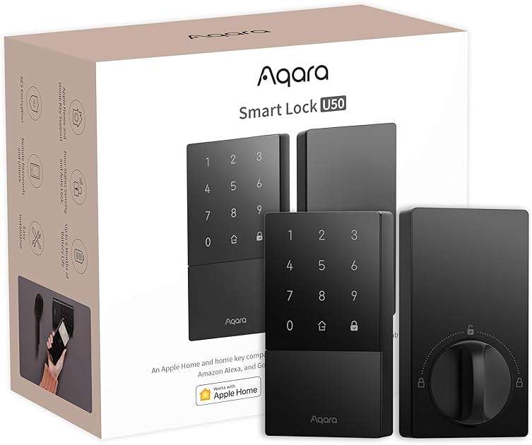 Aqara Smart Lock U50, Keyless Entry Door Lock with Apple Home Key, Bluetooth Deadbolt Lock, App Remote Control, Supports Apple HomeKit, Matter, Google Home, Alexa, IFTTT, Black - Image 1