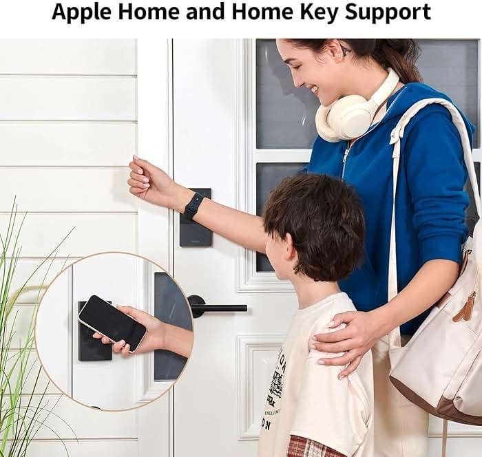 Aqara Smart Lock U50, Keyless Entry Door Lock with Apple Home Key, Bluetooth Deadbolt Lock, App Remote Control, Supports Apple HomeKit, Matter, Google Home, Alexa, IFTTT, Black - Image 2