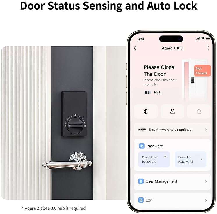 Aqara Smart Lock U50, Keyless Entry Door Lock with Apple Home Key, Bluetooth Deadbolt Lock, App Remote Control, Supports Apple HomeKit, Matter, Google Home, Alexa, IFTTT, Black - Image 4