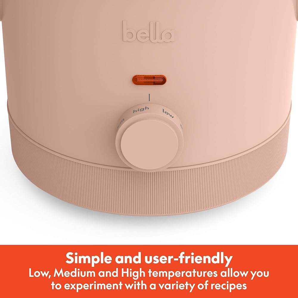 bella 1.5 Qt Slow Cooker with 3 Heat Manual Control, Ceramic Nonstick Coating, Dishwasher Safe Stoneware Pot and Tempered Glass Lid, Tangle Free Cord Wrap & Cool Touch Handles, Blossom - Image 5