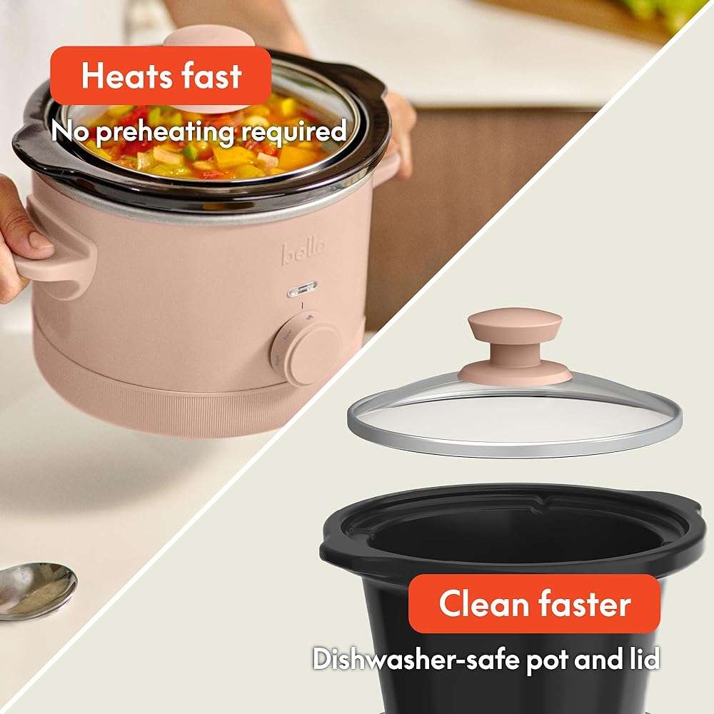 bella 1.5 Qt Slow Cooker with 3 Heat Manual Control, Ceramic Nonstick Coating, Dishwasher Safe Stoneware Pot and Tempered Glass Lid, Tangle Free Cord Wrap & Cool Touch Handles, Blossom - Image 6