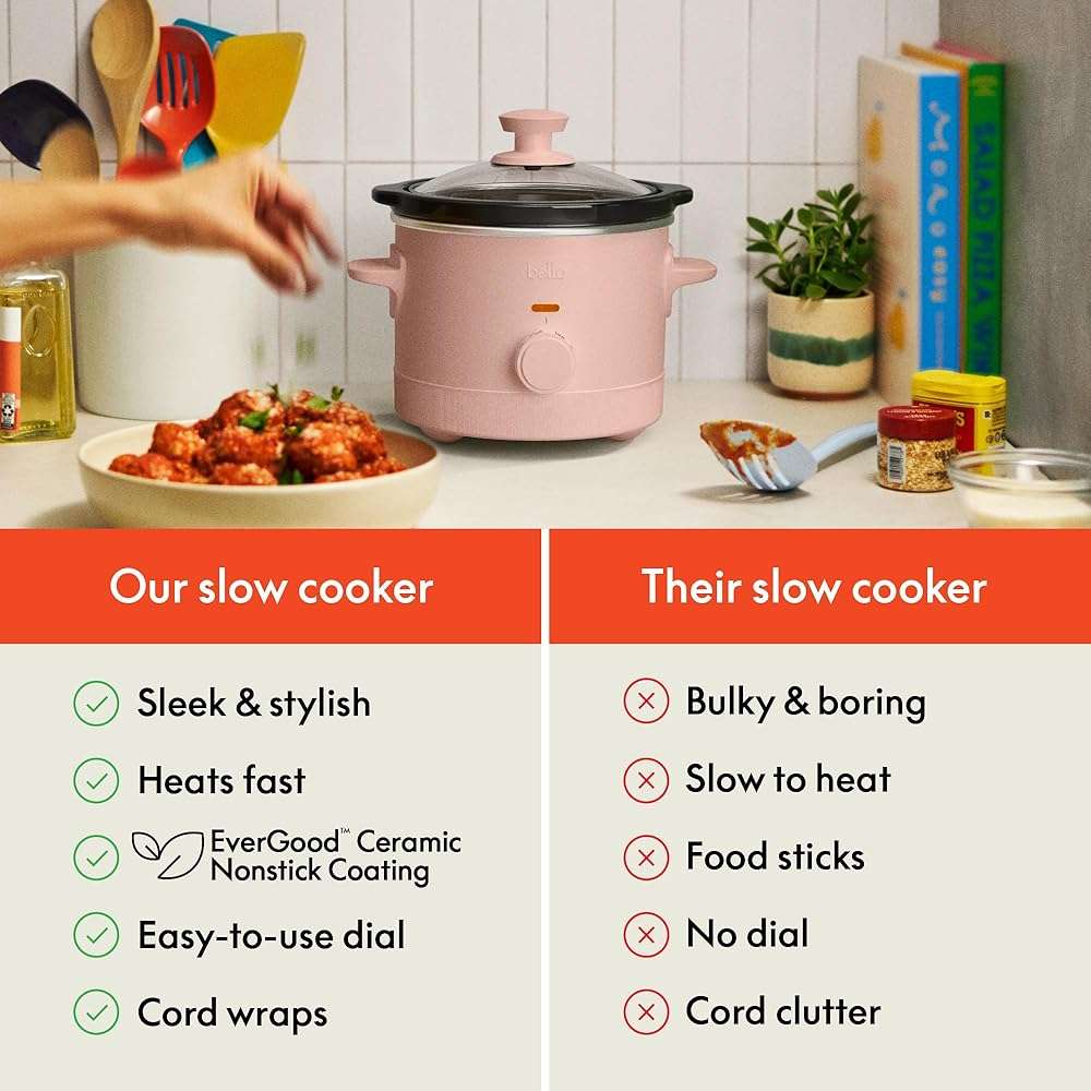 bella 1.5 Qt Slow Cooker with 3 Heat Manual Control, Ceramic Nonstick Coating, Dishwasher Safe Stoneware Pot and Tempered Glass Lid, Tangle Free Cord Wrap & Cool Touch Handles, Blossom - Image 8