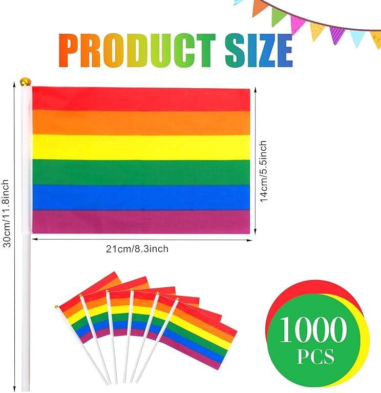 1000 Pack Rainbow Pride Flag LGBT Rainbow Mini Handheld Small Parade Flag Holiday Supplies for Gay and Lesbian Outdoor Parades Decorations - Image 2