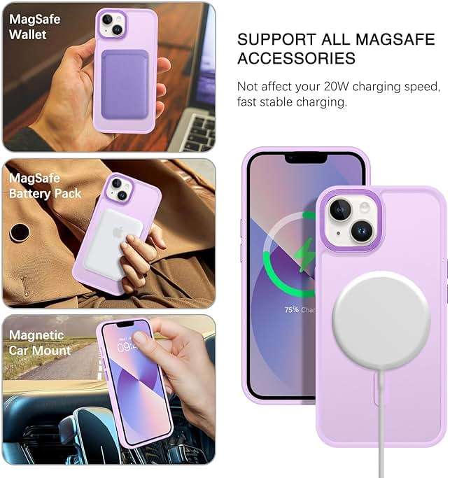 BENTOBEN Magnetic for iPhone 13 Case & iPhone 14 Case [Compatible with Magsafe] Translucent Matte Phone Case iPhone 13/14 Slim Shockproof Women Men Protective Cover for iPhone 13/14 6.1", Light Purple - Image 2