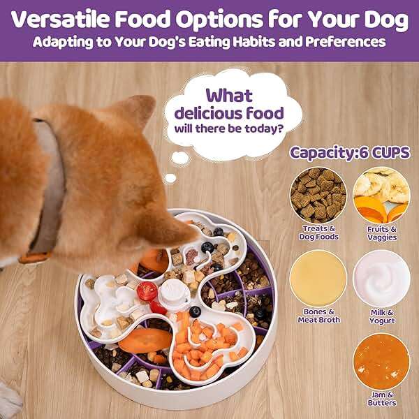 Puzzle Feeder Slow Feeder Bowls, Dishwasher Safe, Large Breed Dogs, 4 Modes, 3 Detachable Parts, Adjustable Speeds, Purple - Image 2