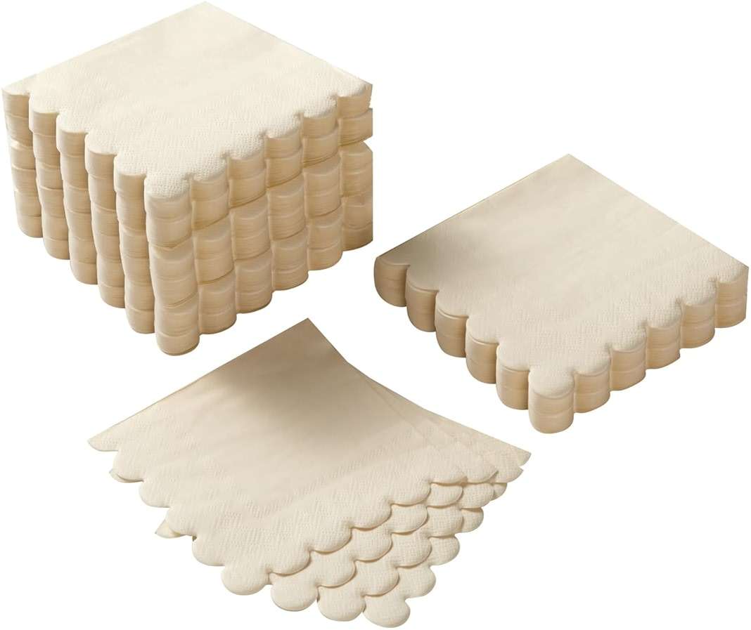 100 Pack Cocktail Napkin 2-Ply Scalloped Edged Dessert Napkins Folded 5 x 5 Inches Disposable Napkins for Dinner Wedding Birthday Party Bridal Anniversary Reception Event (Milky-White) - Image 1