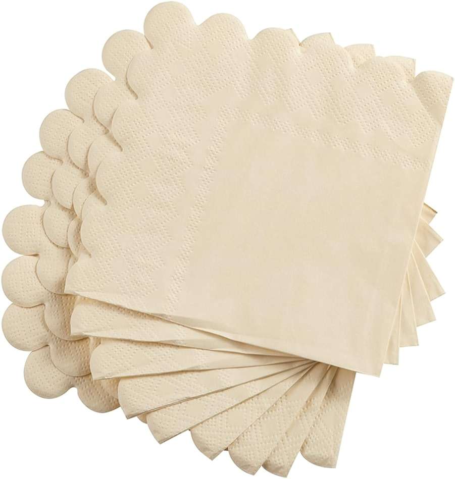 100 Pack Cocktail Napkin 2-Ply Scalloped Edged Dessert Napkins Folded 5 x 5 Inches Disposable Napkins for Dinner Wedding Birthday Party Bridal Anniversary Reception Event (Milky-White) - Image 3