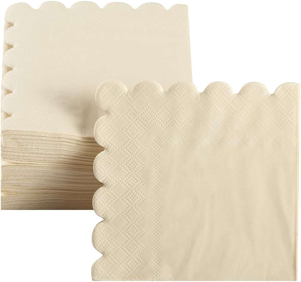 100 Pack Cocktail Napkin 2-Ply Scalloped Edged Dessert Napkins Folded 5 x 5 Inches Disposable Napkins for Dinner Wedding Birthday Party Bridal Anniversary Reception Event (Milky-White) - Image 4