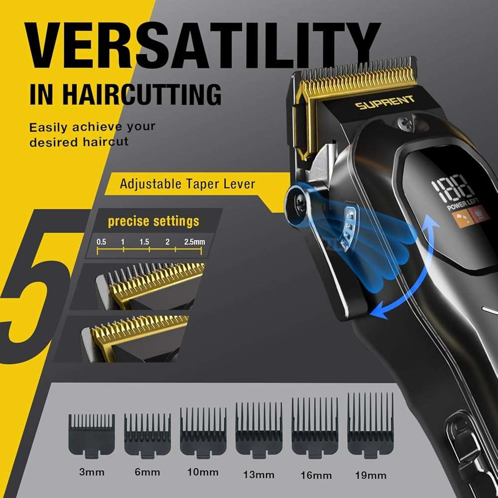 SUPRENT Mens Hair Clipper-Rechargeable Hair Cutting Kits with LED Display, Cordless Hair Clipper for Home Use & Barbers (Black) - Image 3