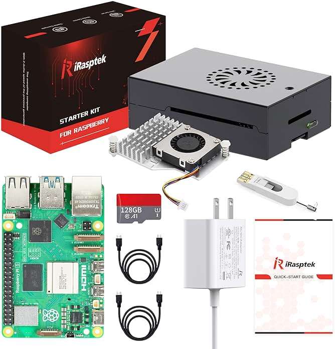iRasptek Starter Kit for Raspberry Pi 5 RAM 8GB -128GB Edition of OS-Bookworm Pre-Loaded (Aluminum Case) - Image 1