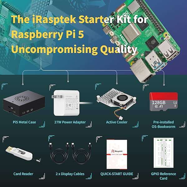iRasptek Starter Kit for Raspberry Pi 5 RAM 8GB -128GB Edition of OS-Bookworm Pre-Loaded (Aluminum Case) - Image 4