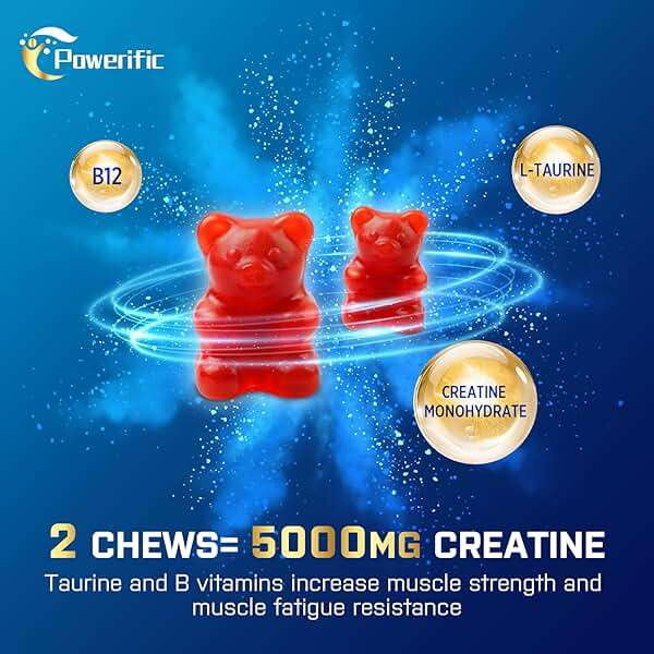 Creatine Monohydrate Gummies, Creatine for Women & Men, Pre Workout Creatine Monohydrate Gummies with Taurine, Vitamin B6 & B12 for Muscle, Strength, Energy, Endurance, Vegan, Organic, 60 Count - Image 3