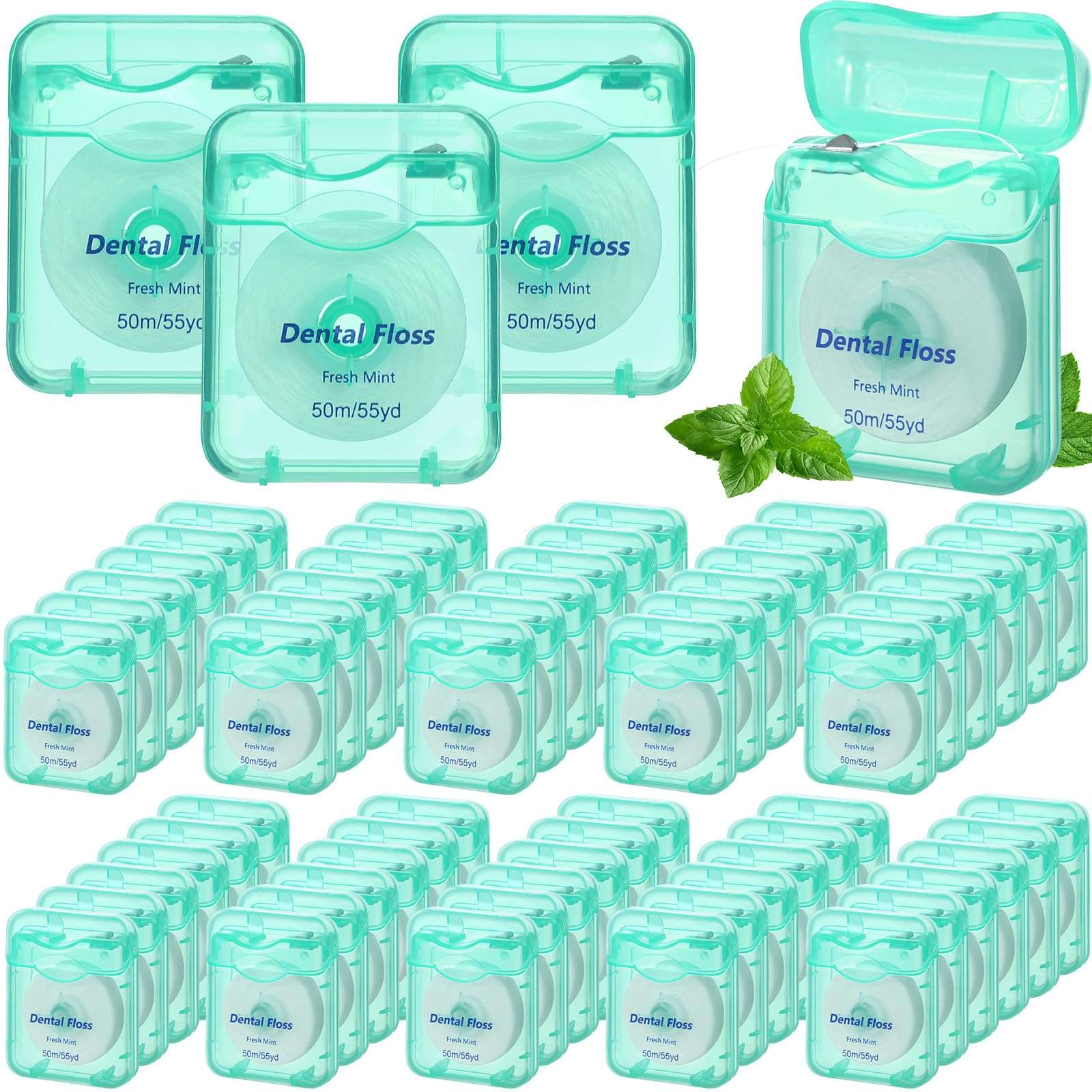 Mimorou 60 Pack Dental Floss Bulk Mint Flavored 50m Each Travel Dental Floss Oral Care for Teeth Protection(Mint Color) - Image 1