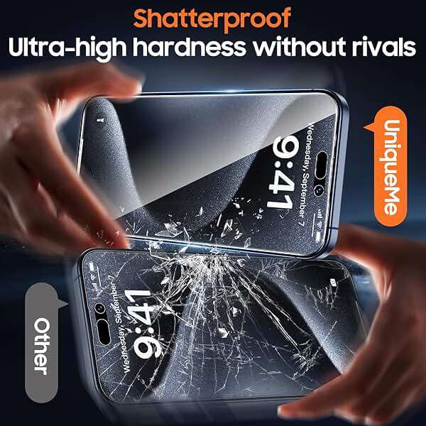 UniqueMe 2 Packs for iPhone 15 Pro Privacy Screen Protector - 360°Anti-Spy 4way Tempered Glass Screen Protector 15 Pro Zero Bubble Case Friendly [Automatic Dust Removal] - Image 2