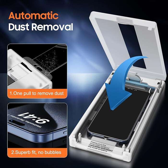 UniqueMe 2 Packs for iPhone 15 Pro Privacy Screen Protector - 360°Anti-Spy 4way Tempered Glass Screen Protector 15 Pro Zero Bubble Case Friendly [Automatic Dust Removal] - Image 5