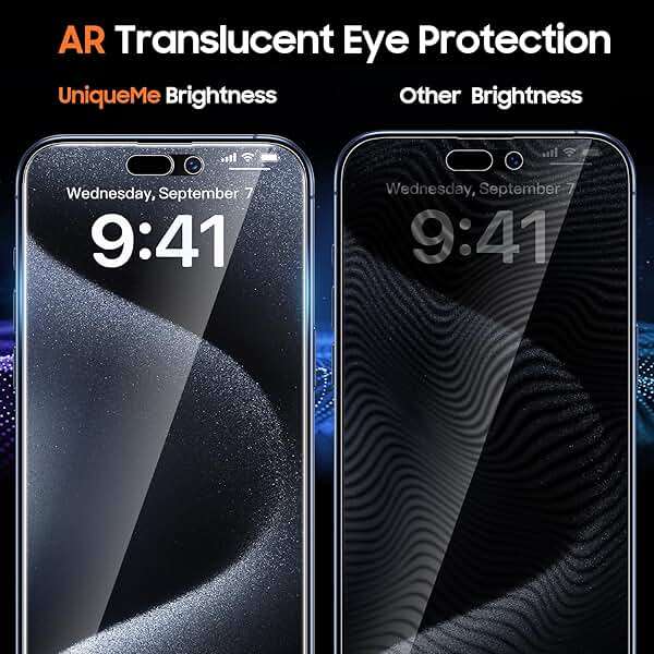 UniqueMe 2 Packs for iPhone 15 Pro Privacy Screen Protector - 360°Anti-Spy 4way Tempered Glass Screen Protector 15 Pro Zero Bubble Case Friendly [Automatic Dust Removal] - Image 7