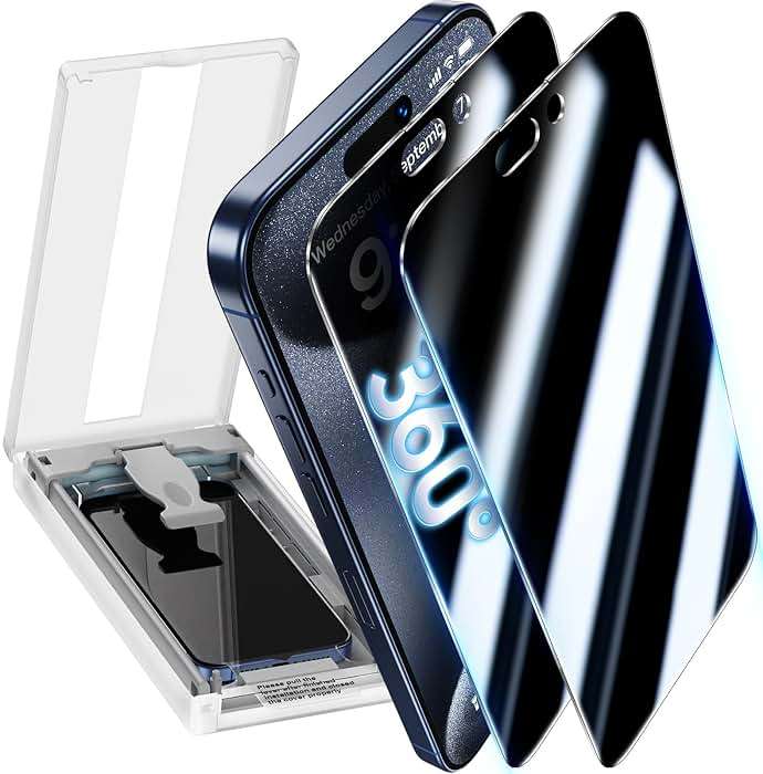 UniqueMe 2 Packs for iPhone 15 Pro Privacy Screen Protector - 360°Anti-Spy 4way Tempered Glass Screen Protector 15 Pro Zero Bubble Case Friendly [Automatic Dust Removal] - Image 8