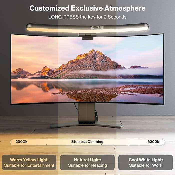 Laliled Monitor Light Bar, Curved Computer Monitor Lamp for Eye Caring LED Dimmable Screen Light Bar, 3 Color Temperature Mode Lights, Touch Control USB Powered Monitor Lamp for Desk/Office/Home/Game - Image 2