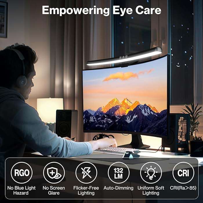 Laliled Monitor Light Bar, Curved Computer Monitor Lamp for Eye Caring LED Dimmable Screen Light Bar, 3 Color Temperature Mode Lights, Touch Control USB Powered Monitor Lamp for Desk/Office/Home/Game - Image 5