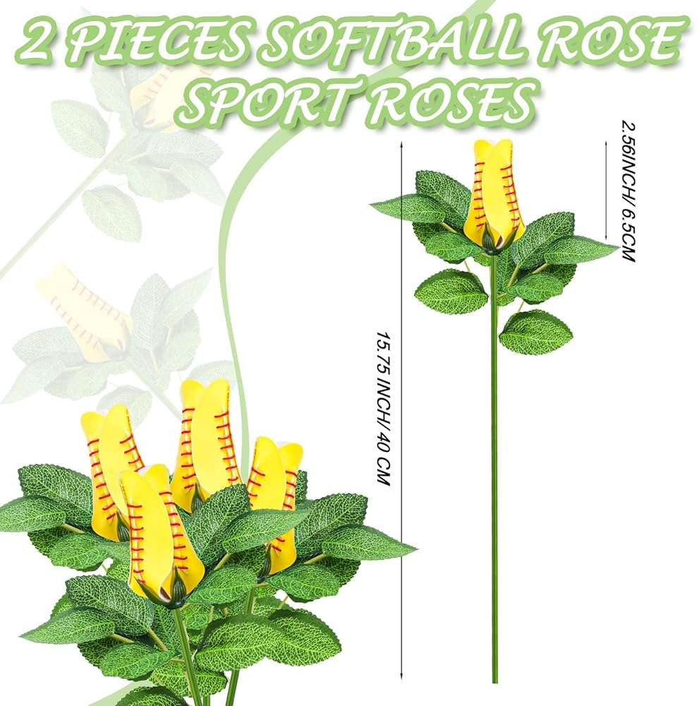 Hillban Artificial Bendable Softball Rose PU Leather Sports Flower Graduation Gift for Softball Team Coach 2026 Grad Prom Senior Night Party(2 Pcs) - Image 3
