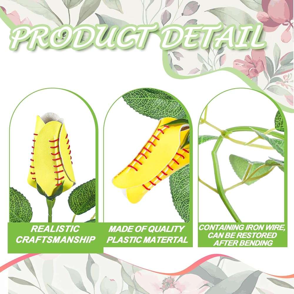 Hillban Artificial Bendable Softball Rose PU Leather Sports Flower Graduation Gift for Softball Team Coach 2026 Grad Prom Senior Night Party(2 Pcs) - Image 4