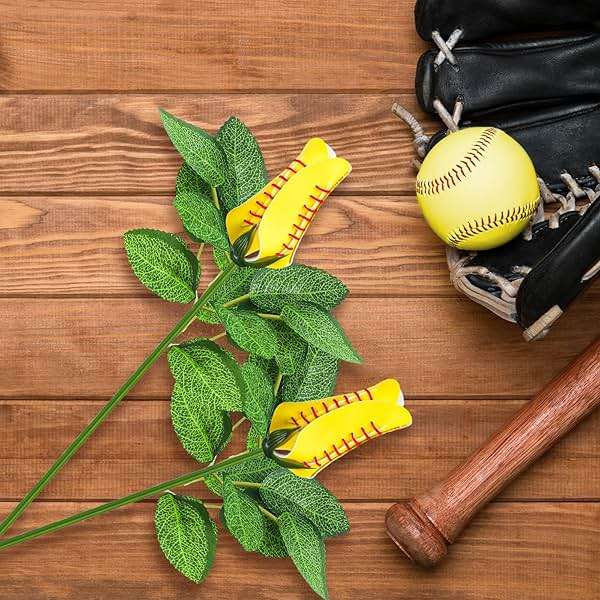 Hillban Artificial Bendable Softball Rose PU Leather Sports Flower Graduation Gift for Softball Team Coach 2026 Grad Prom Senior Night Party(2 Pcs) - Image 5