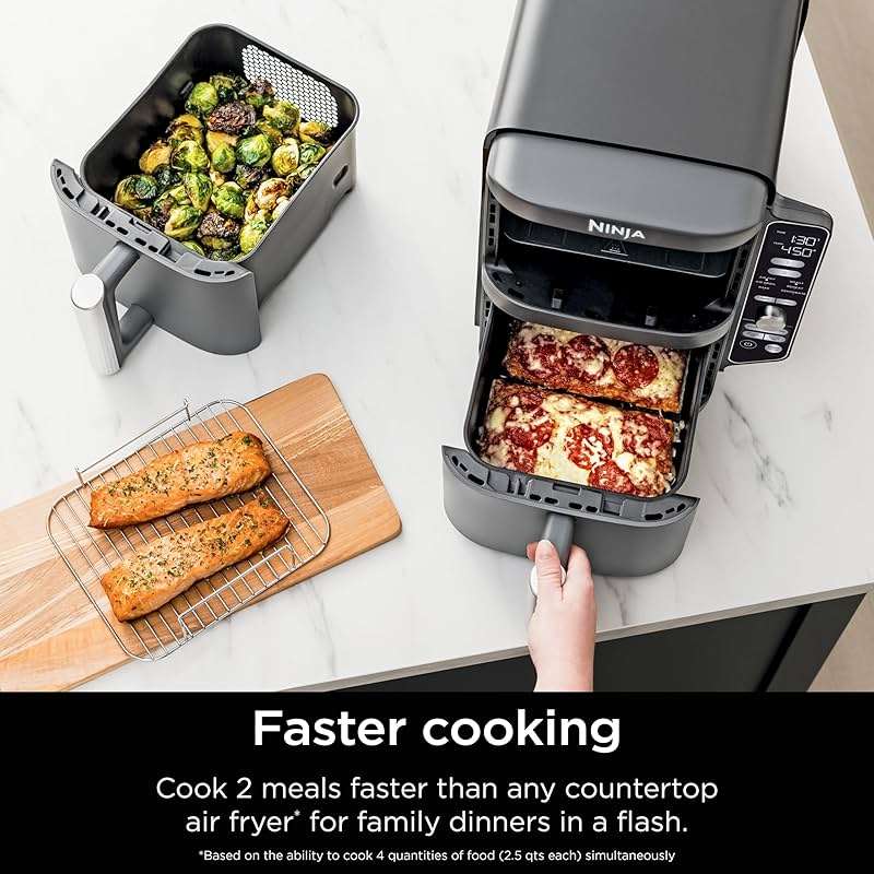 Ninja Air Fryer, 10QT DoubleStack XL 2-Basket, Compact Design, Cooks 5lb Whole Chicken, Feeds Up to 8 People, 6-in-1 Air Fryer, Roast, Bake & More, Easy to Clean, Dishwasher Safe Parts, Grey, SL401 - Image 11