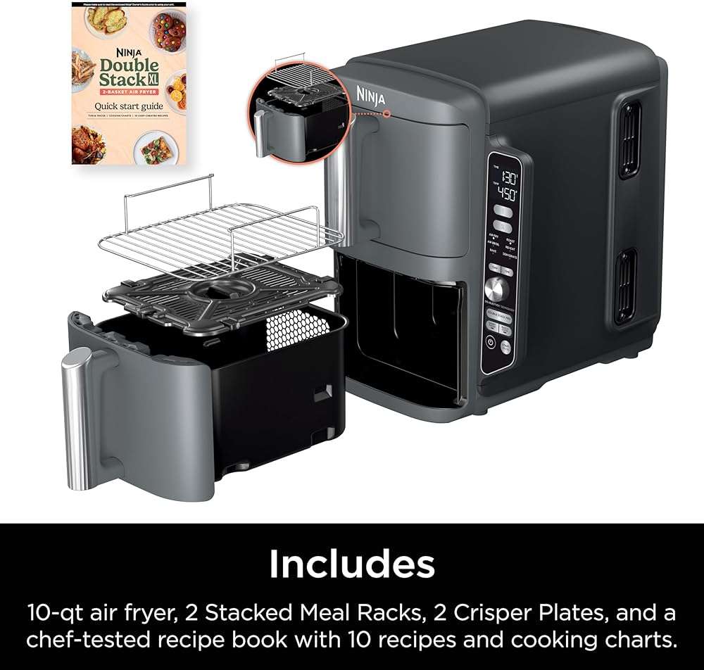 Ninja Air Fryer, 10QT DoubleStack XL 2-Basket, Compact Design, Cooks 5lb Whole Chicken, Feeds Up to 8 People, 6-in-1 Air Fryer, Roast, Bake & More, Easy to Clean, Dishwasher Safe Parts, Grey, SL401 - Image 15