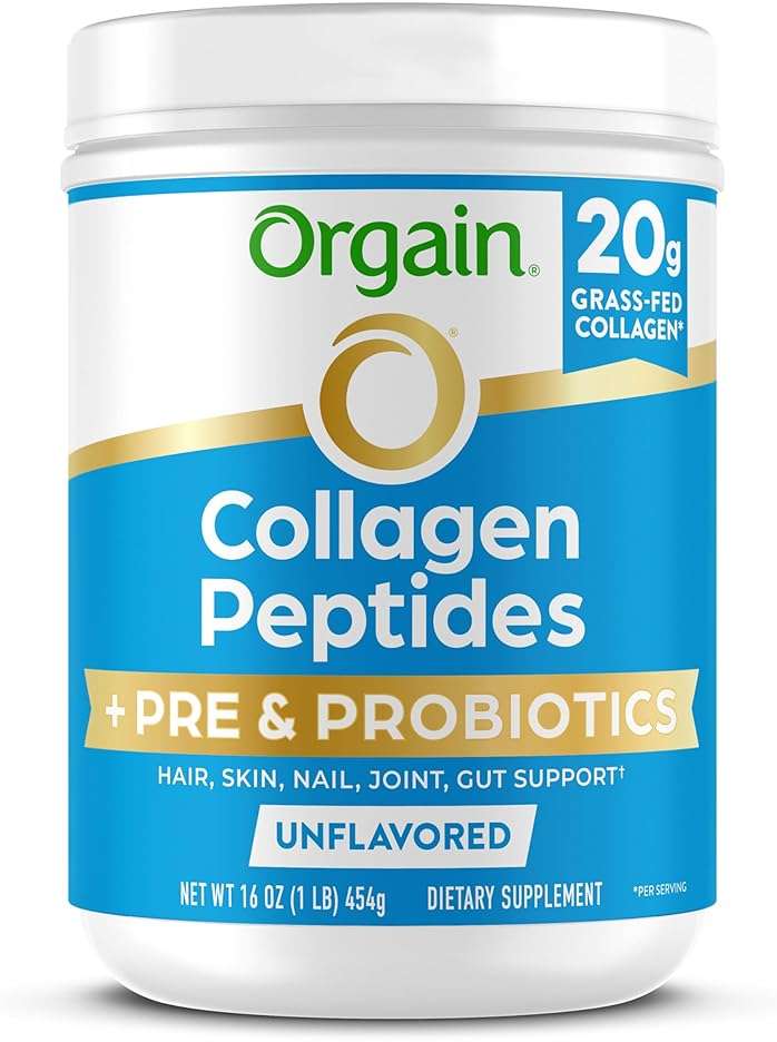 Orgain Hydrolyzed Collagen Peptides + Prebiotic & Probiotics Powder for Women & Men, 20g Grass Fed Collagen, 1 Billion CFU - Supports Digestive, Hair, Skin & Joint Health, Non-GMO, Type I & III, 1lb - Image 1