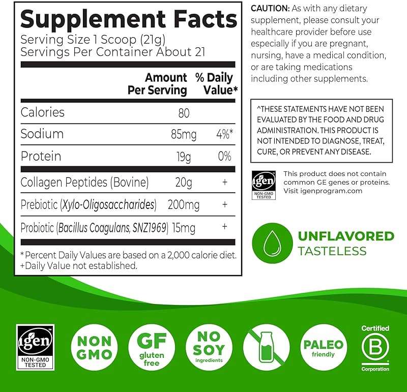 Orgain Hydrolyzed Collagen Peptides + Prebiotic & Probiotics Powder for Women & Men, 20g Grass Fed Collagen, 1 Billion CFU - Supports Digestive, Hair, Skin & Joint Health, Non-GMO, Type I & III, 1lb - Image 2