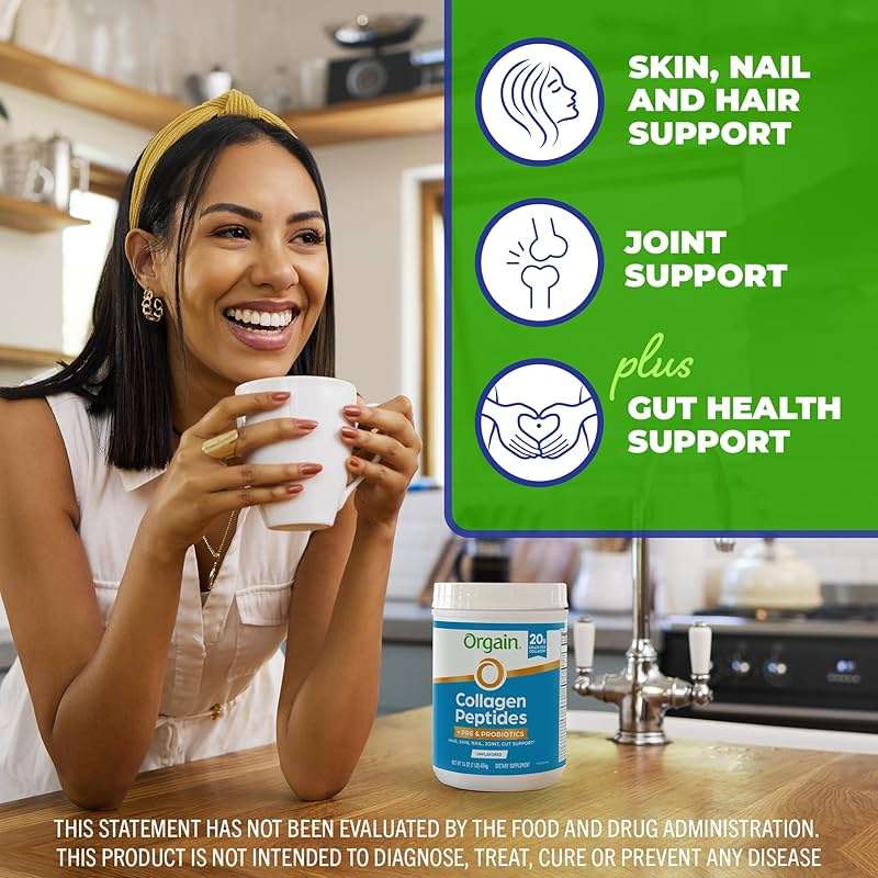 Orgain Hydrolyzed Collagen Peptides + Prebiotic & Probiotics Powder for Women & Men, 20g Grass Fed Collagen, 1 Billion CFU - Supports Digestive, Hair, Skin & Joint Health, Non-GMO, Type I & III, 1lb - Image 3