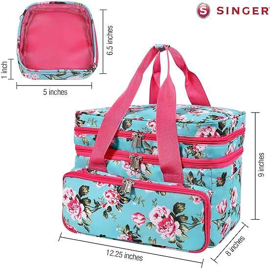 SINGER Sewing Accessories Organizer (Bag Only) – Double Layer Portable Sewing Storage Bag | 2 Detachable Pouches and 18 Compartments, Large Sewing Supplies & Crafting Carry-All (Turquoise Floral) - Image 8